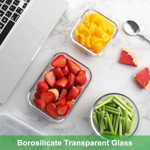 18 Piece Glass Food Storage Containers with Snap Locking Lids for Meal Prep