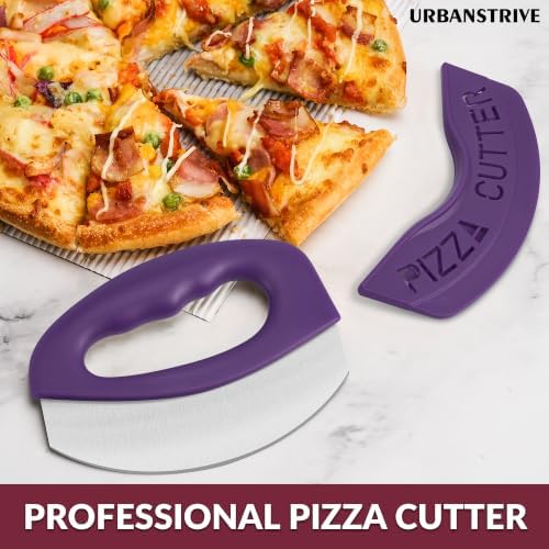 Urbanstrive Heavy Duty Stainless Steel Pizza Cutter with Cover, Super Sharp Blade Pizza Knife Pizza Cutter Rocker, Perfect Kitchen Gadgets for Pizza Cutting Home Essentials (Purple)