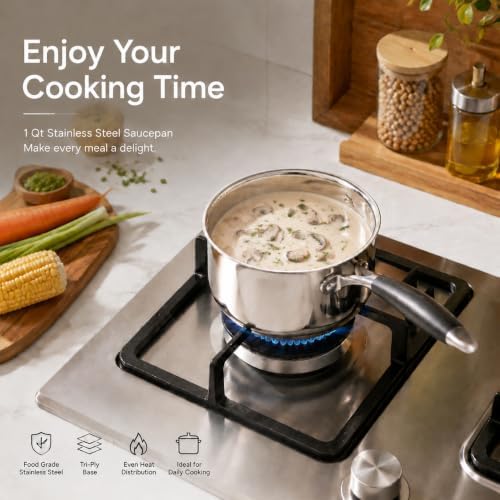 TeamFar Sauce Pan, 1 Quart Stainless Steel Saucepan with Lid