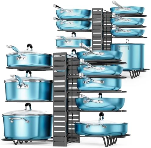ORDORA Pots and Pans Organizer Under Cabinet 16.6" 8-Tier Adjustable 2-Pack