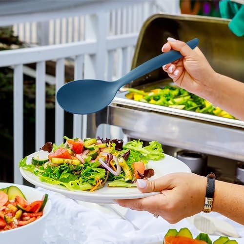 Reusable Plastic Serving Utensils Set of 12, Wheat straw Large Serving set 10" Serving Spoons/10" Slotted Spoons/9.4" Tongs, for Party Buffet Catering (Ocean, Not for Cooking)