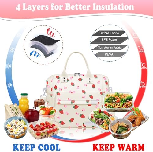 TuErCao Strawberry Cake Lunch Box for Women, Adult Insulated Lunch Bag for Work for Teacher Nurse Mom, Ladies Lunch Tote Bag, Loncheras para Mujer de Trabajo