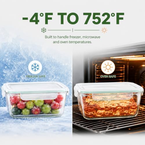2 Pack Large Glass Storage Containers with Lids 85oz/10.5cup Big Airtight Glass Food Storage Containers for Rotisserie Chicken Watermelon Meal Prep, BPA Free, Freezer Dishwasher Oven Safe