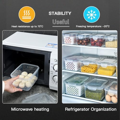 3 Pack Fruit Storage Containers for Fridge with Removable Colander – Airtight Produce Storage Containers with Lids, BPA-Free Berry Keeper for Vegetables, Lettuce & Meal Prep (29oz+59oz+112oz)