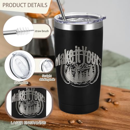 YOUKE OLA 16 Pack Stainless Steel Tumbler Bulk Insulated Vacuum Travel Mug Powder Coated Coffee Mug Gift for Laser Engrave, 20oz Black