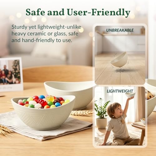 Homienly Wheat Straw Small Bowls Dessert Bowls Set of 6 Unbreakable Ice Cream Bowls for Kitchen, Camping, RV, Dorm, Microwave & Dishwasher Safe Mini Bowls for Yogurt, Snack 10 OZ (Beige)