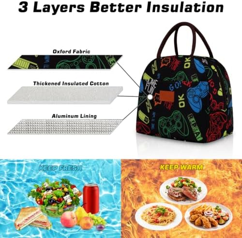 BALORAY Lunch Bag for Women Men Adult Lunch Box (Black Game Controller), M