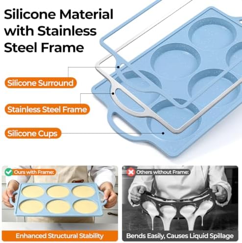 CAKETIME Jumbo Muffin Top Pan Non Stick,4 Inch Metal Frame Round Egg Baking Pan for Oven English Muffins, Whoopie Pies, Corn Bread, Egg Bites, Breakfast Sandwiches Tarts 2