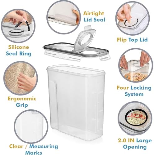 Shazo 2 PC (2.5L / 15.4 Oz) Small Airtight Cereal Containers with Lids