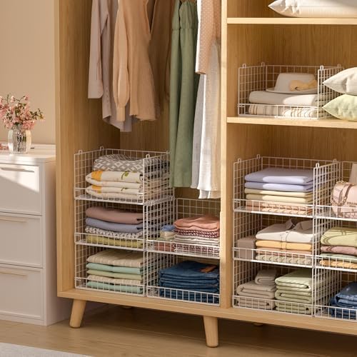 Yociyoga 5-Tier Stackable Closet Organizers and Storage Basket - Foldable Closet Shelf Organizer System, Space-Saving Clothes Storage Bins Drawer Organizer for Wardrobe, White (Patent 30022416)