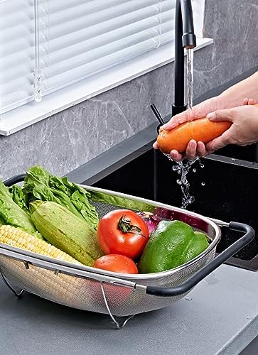 Fine Mesh Colander Over The Sink 6 Quart Stainless Steel Strainer Basket