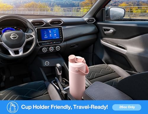 POWCAN 26 oz Insulated Water Bottle with 2-in-1 Straw and Spout Lid, Keep Cold 24H, Leak-Proof, Fits in Car Cup Holder, Stainless Steel Water Bottle for Sports, Travel, Gym, and School (Silver Sky)