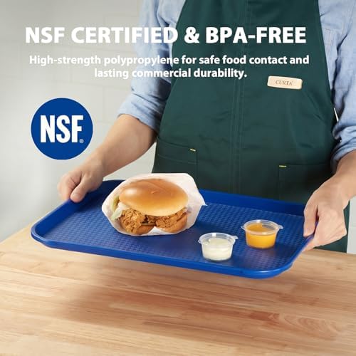 CURTA 6 Pack Blue Lunch Trays, 12x16 Inch Plastic Serving Tray