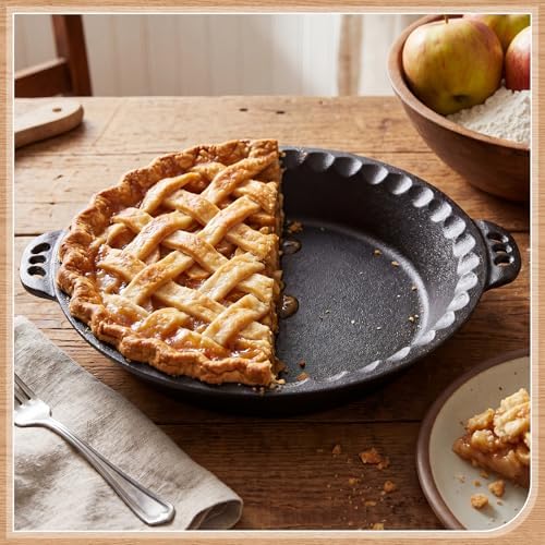 LemonRoad 2 Pcs Cast Iron Pie Pan 10" with Crimped Edges and Handles