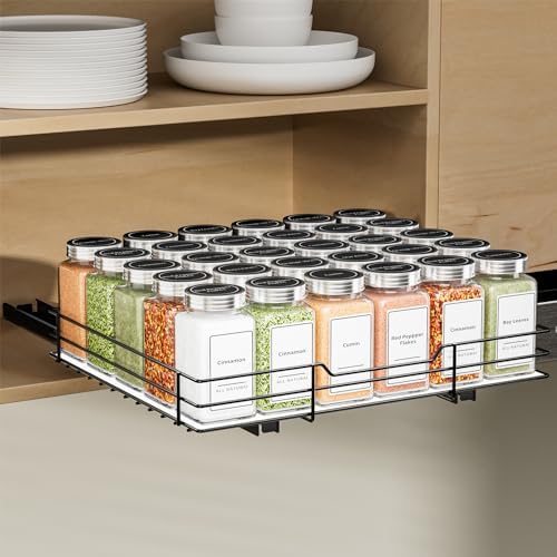 BOIVSHI Spice Rack Organizer for Cabinet, 1 Tier Pull Out Spice Rack, Spice Organizer for Cabinet, Kitchen and Pantry, Fits Spices, Sauces, Canned Food (12.5''Wx10.5''Dx2.5''H)