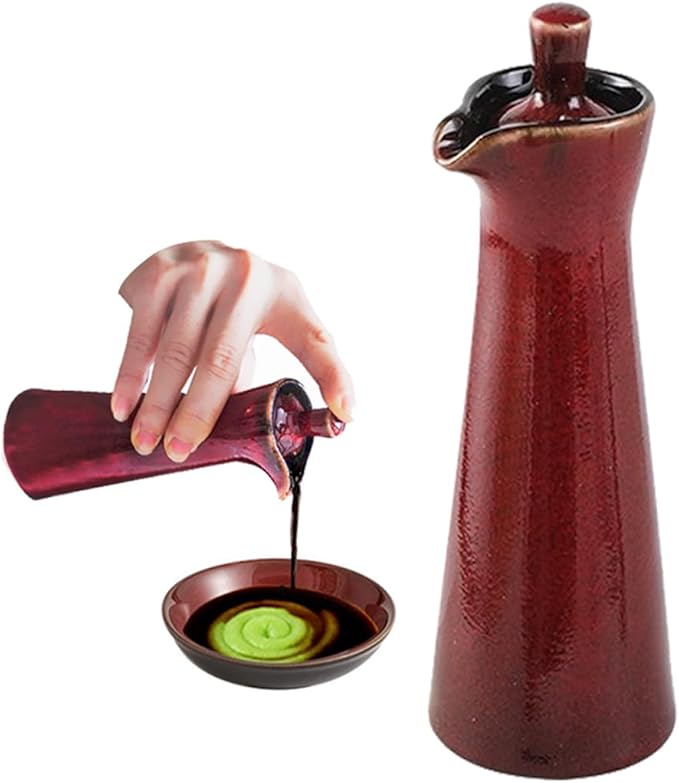 Ceramic Olive Oil Dispenser Bottle,Japanese Shoyu Soy Sauce Dispenser 4 Oz Oil Bottles for Kitchen,Vinegar Container Jar Suitable for Storage Coffee Syrups (red)