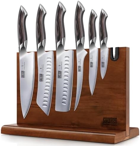 HOSHANHO 7PCS Kitchen Knife Set, Japanese Magnetic Knife Block Set