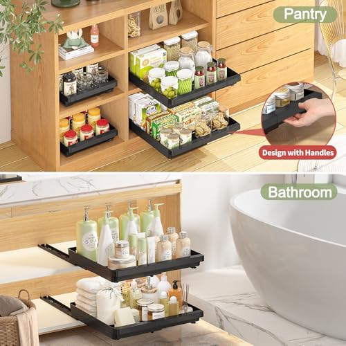 DOMNIU Pull Out Cabinet Organizers Expandable,Black,16.9"Depth,2 Pack