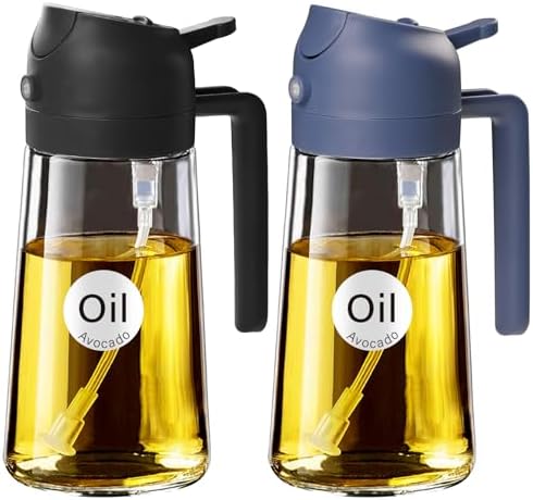 YARRAMATE 16 oz 2-in-1 Glass Olive Oil Sprayer for Cooking, Black&Navy