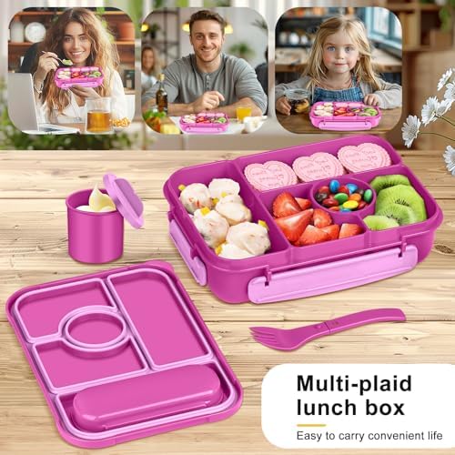 Amathley Bento Box Adult Lunch Box Kids,Lunch Containers for Adults/Kids/Toddler,5 Compartments Bento Lunch Box with Sauce Vontainers,Microwave & Dishwasher & Freezer Safe,BPA-Free (Red lily)