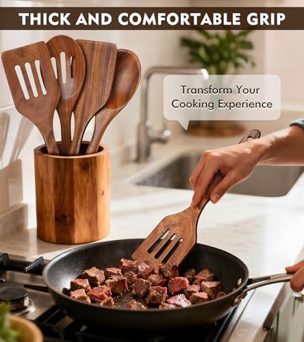 4Pcs Wooden Spatula for Cooking, Acacia Wooden Spatula for Kitchen Use, Nonstick Cookware Safe Utensils Set for Cooking, Mixing, Serving, Draining, Ideal Cooking Utensils Gift