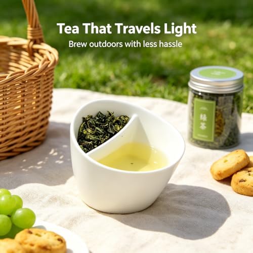 Creative Tilt-to-Brew Smart Teacup, Separate Tea & Water Design Ceramic Integrated Tea Separation tilt Tea Cup, Adjustable Solubility, Easy to Use (white)