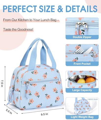 Lunch Bag for Women, Corduroy Small Insulated Lunch Box
