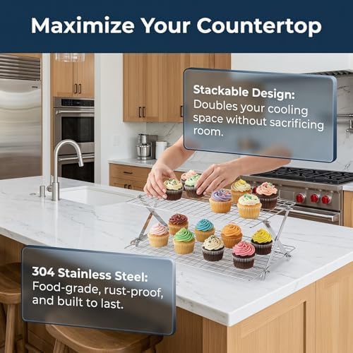 Collapsible Cooling Rack, Adjustable Stainless Steel Drying Rack (2 Tier)