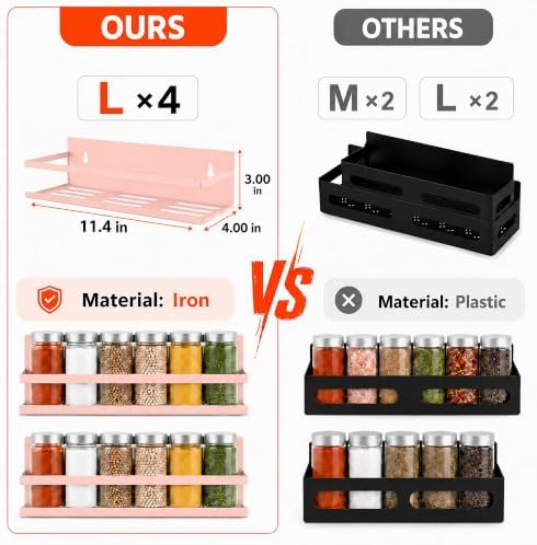 SMRCAD Magnetic Spice Rack 4-Pack – Heavy-Duty, Rust-Resistant