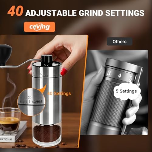 CEVING Mini Manual Coffee Grinder With 40 Adjustable Settings, Black
