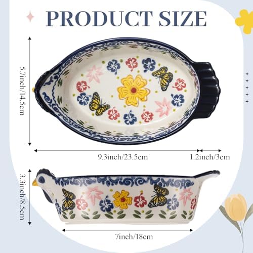 Uiifan 2 Pack 27 oz Ceramic Casserole Dish Butterfly Flower