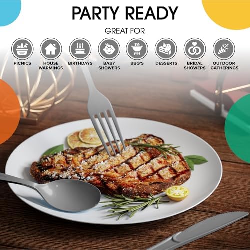 Party Solids Silver Plastic Silverware 150 Pcs Silver Cutlery Set