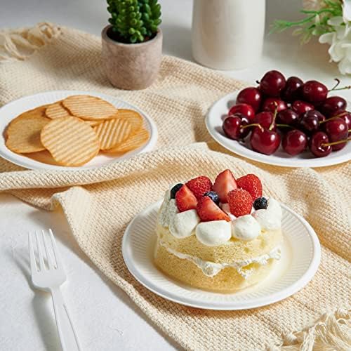 Vplus 100% Compostable Small Paper Plates, 300 Pack 6 Inch, Uncoated