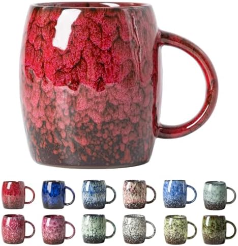 Crimson Ember Ceramic Mug, 14oz Reactive Glaze Coffee Mug, Gift for Him