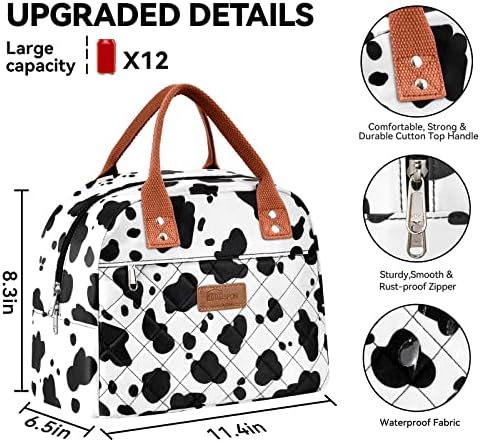 HOMESPON Insulated Lunch Bag for Women Men Adults Lunch Tote with Front Pocket Lunch Box Container Cooler Bag for Work Picnic (Dairy Cow)