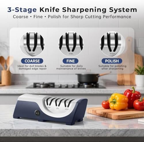 Kitchen Professional Electric Knife Sharpener: 3-Stage 100% Diamond Knife Sharpeners - 15° Precision Electric Sharpening Tool to Restore & Polish Chef Knives | Gift Choice for Chefs & Dads