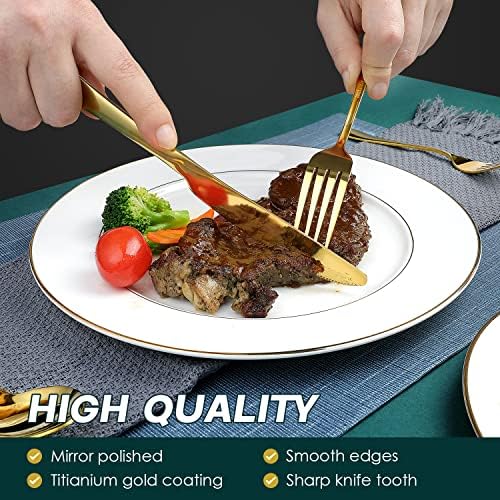 Gold Silverware Set for 8, OGORI 45-Piece Stainless Steel Flatware Set with Serving Set, Mirror Polished Cutlery Set with Serving Utensils Spoon for Kitchen Party Supply