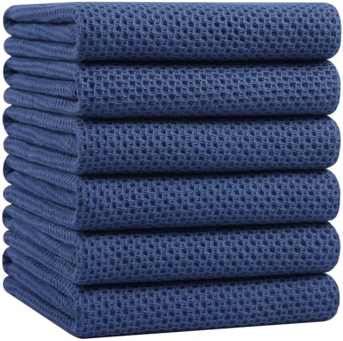 Homaxy 100% Cotton Oversized Waffle Weave Kitchen Towels 6-Pack, Navy Blue