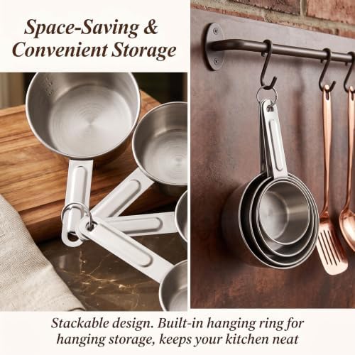 4PCS Stainless Steel Measuring Cups, Stackable Measuring Cup Set