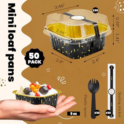 NPLUX Halloween Baking Pans, 5oz 50 Pack Black Gold for Parties