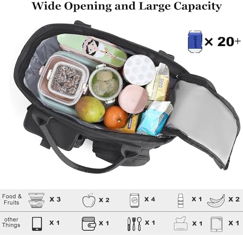 Hafmall Lunch Box for Men Women, Insulated Lunch Bag, Wide Opening, Black