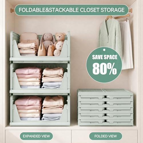Pinkpum Green Boy Closet Organizers and Storage Stackable Plastic Drawer Basket for Clothing Stackable Storage Bins Shelf Storage Container for Rv Closet Wardrobe Bedroom Bathroom Playroom Man 6 Pack