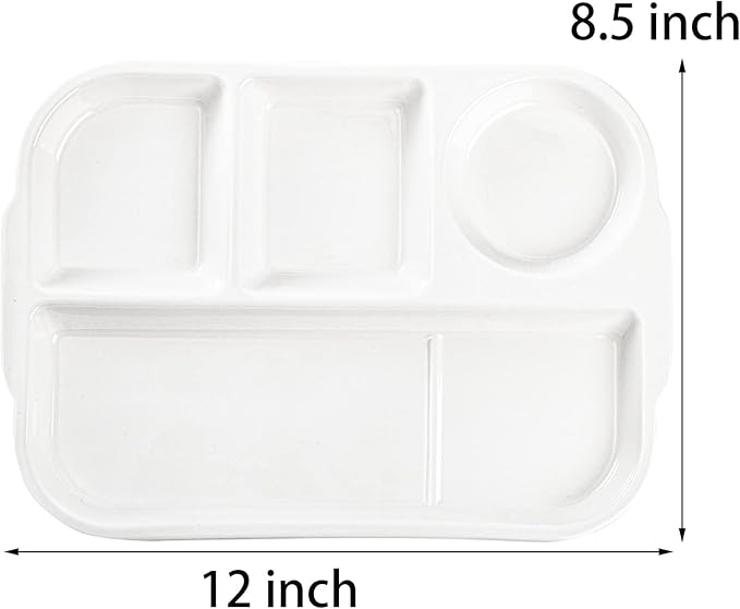 TOPZEA 4 Pack Divided Dinner Trays, Ceramic Serving Platter Dinner Plates with 4 Compartments Partition Fast Food Lunch Tray for Portion Control, Fondue Plates with Vinegar Sauce Dish