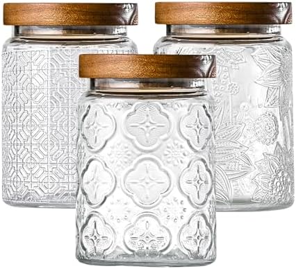 Glass Storage Containers With Lids, Glass Jars With Lids, 24oz, Set Of 3