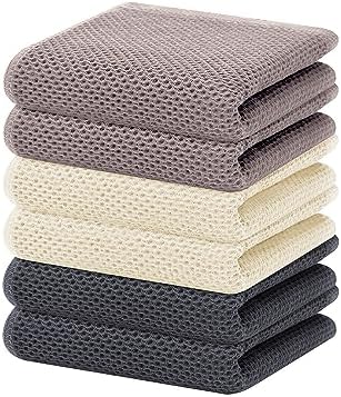 Homaxy 100% Cotton Waffle Weave Kitchen Dish Towels 6-Pack, Mixed Color