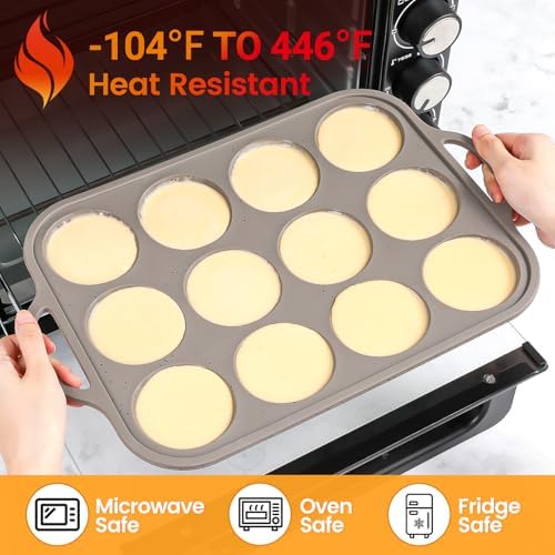 CAKETIME Silicone Muffin Pans for Baking, Metal Reinforced Frame Regular 12 Cups & Mini 24 Cups Cupcake Pan Set Nonstick Muffin Pan for Homemade Baking Easy to Handle