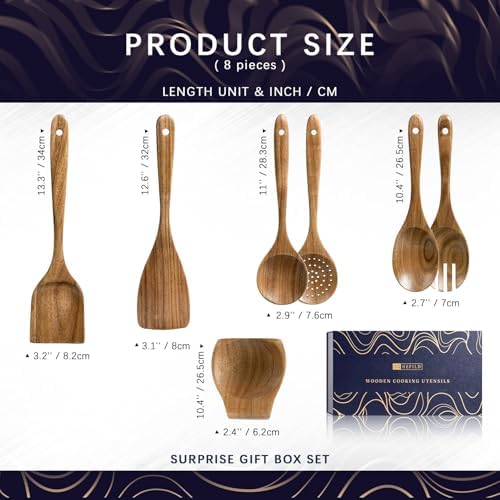 Wooden Spoons for Cooking, 7-Piece Acacia Wood Utensil Gift Set