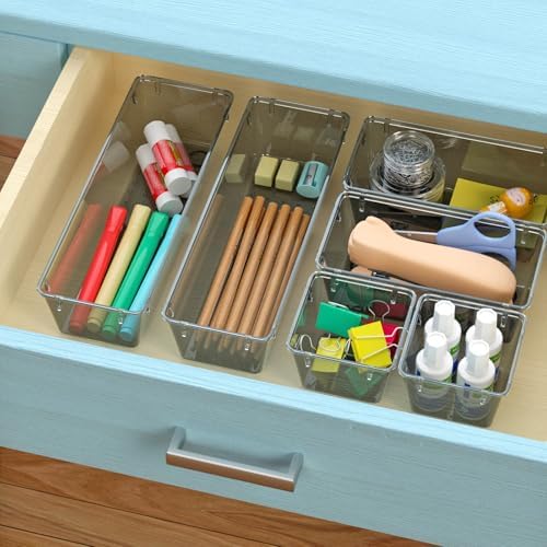 9 Pack Clear Drawer Organizer Set, Drawer Storage Trays, Storage Bins
