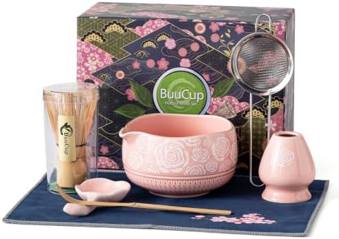 Buucup Matcha Whisk Set, Ceramic Matcha Kit with Bowl & Tools, Rose Pink