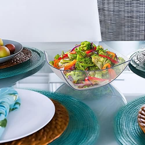 R-kay 6 Pack Square Plastic Serving Bowls - Clear Plastic bowls 32 Oz - Salad Bowls Large Serving, Premium Duty For Weddings Catering And Birthday parties